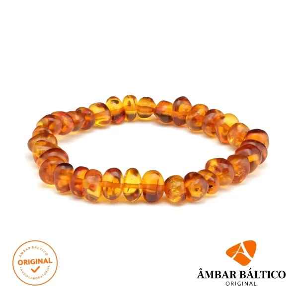 Pulseira de âmbar adulto barroco cognac polido sem fecho - 19 cm