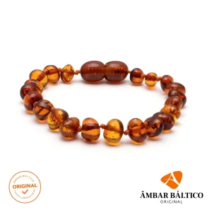 Pulseira / tornozeleira de âmbar bebê barroco cognac polido - 14 cm