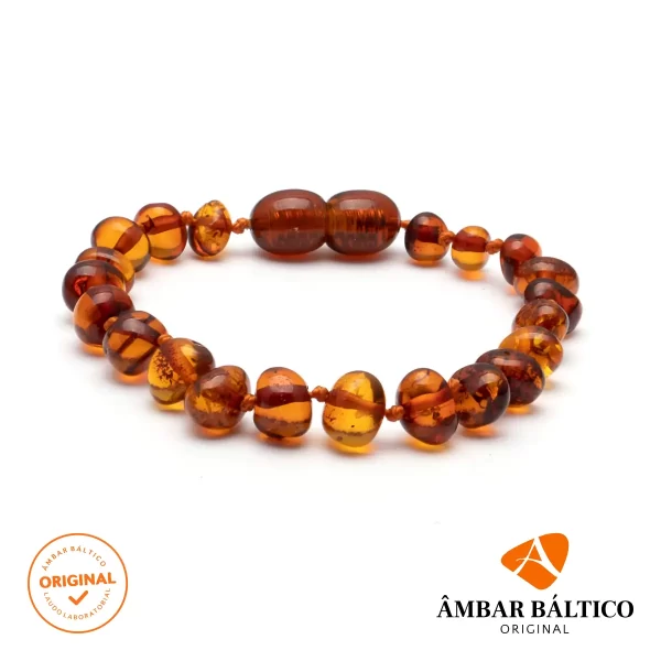 Pulseira / tornozeleira de âmbar bebê barroco cognac polido - 14 cm