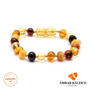 Pulseira / tornozeleira de âmbar bebê barroco multicolor polido - 14 cm