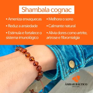 Pulseira shambala de âmbar adulto cognac polido ajustável