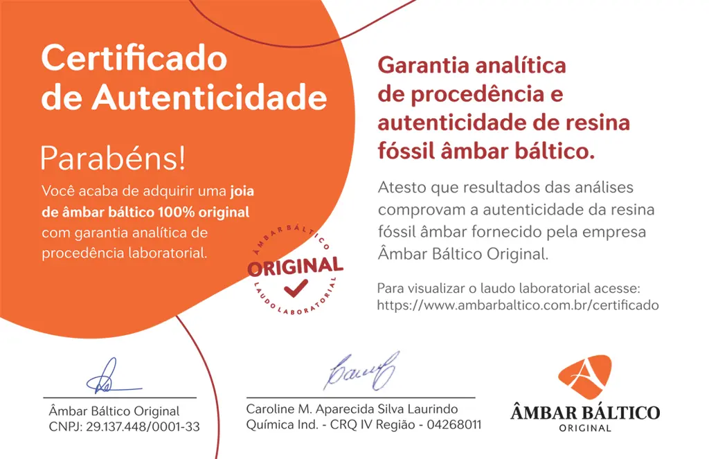 Certificado de Autenticidade - Âmbar Báltico Original